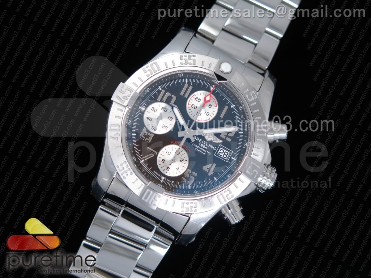 Avenger II Chronograph 48mm SS GF 1:1 Best Edition Black/White Dial on SS Bracelet A7750