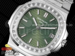 Nautilus 5711/1A PPF 1:1 Best Edition Green Textured Dial T Diamonds Bezel on SS Bracelet 324CS V4