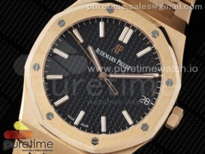 Royal Oak 41mm 15500 RG APSF 1:1 Best Edition Black Textured Dial on RG Bracelet A4302 Super Clone