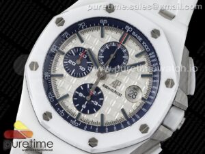 Royal Oak Offshore 44mm White Ceramic APF 1:1 Best Edition White Dial on Rubber Strap A3126