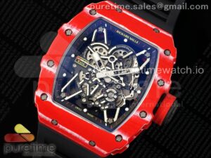 RM035-02 Red Carbon ZF 1:1 Best Edition Skeleton Dial on Black Rubber Strap NH05A V3+