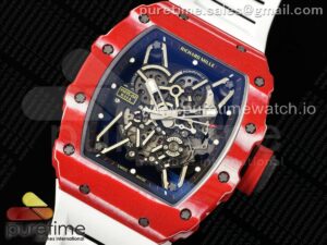 RM035-02 Red Carbon ZF 1:1 Best Edition Skeleton Dial on White Rubber Strap NH05A V3+