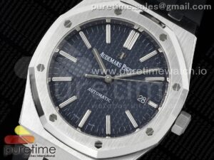 Royal Oak 41mm 15400 SS APSF 1:1 Best Edition Blue Textured Dial on Black Rubber Strap SA3120 Super Clone V3