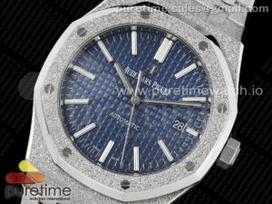 Royal Oak 41mm 15410 Frosted SS ZF 1:1 Best Edition Blue Textured Dial on SS Bracelet SA3120 Super Clone