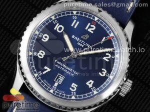 Navitimer 8 Automatic 41mm SS TF 1:1 Best Edition Blue Dial on Blue Leather Strap A2824