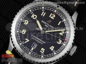 Navitimer 8 Automatic 41mm SS TF 1:1 Best Edition Black Dial on Black Leather Strap A2824