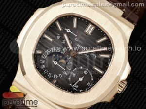 Nautilus 5712 RG PPF 1:1 Best Edition Brown Dial on Brown Leather Strap A240 Super Clone V2
