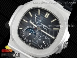 Nautilus 5712 SS PPF 1:1 Best Edition Blue Dial on Black Leather Strap A240 Super Clone V2